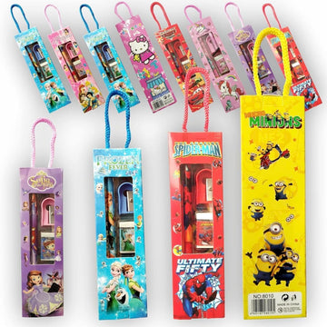 Toyshala 12 pcs Birthday Party Return Gift Mix Stationery Kit Set in a Fancy Box (Pack of 12) Mix Cartoon Charecters