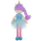June Garden 16'' Unicorn Doll Myra - Purple Hair Plush Rag Doll For Toddler Girls - Soft Companion Gift For 2+ Years - Blue Dres