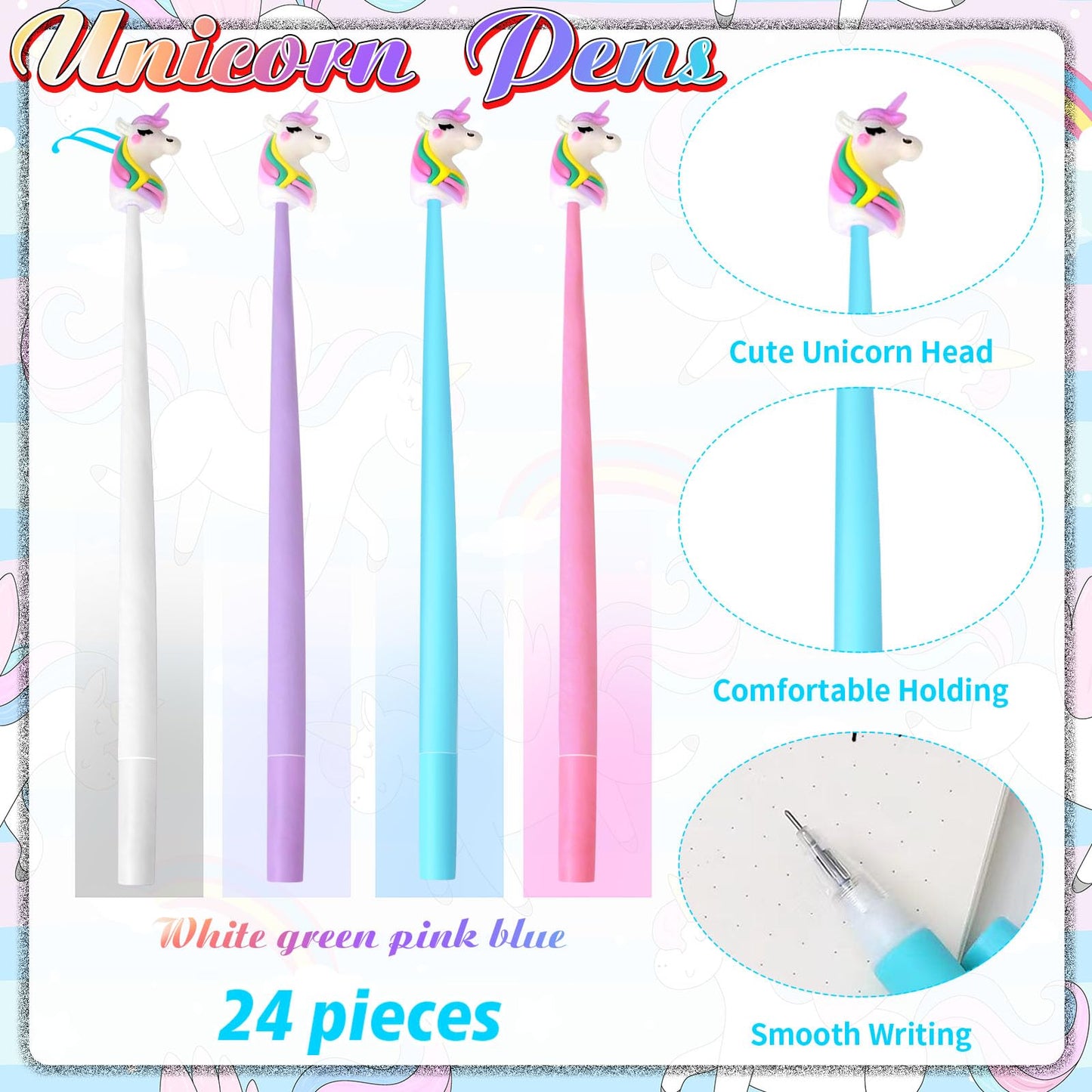 Yeaqee 48 Pcs Cute Unicorn Party Gift Set Spiral Notebooks Gel Ink Pens Bulk Classroom Reward Prizes Stationery Set for Unicorn