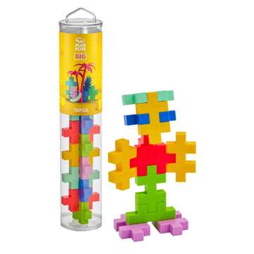PLUS PLUS Big Construction Building Toy - 15 Piece Tropical Mix, Interlocking Plastic Blocks for Toddlers and Preschool
