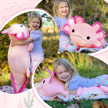 Beniny Jumbo Axolotl Plush Toy, 39'' Giant Axolotl Stuffed Animal Plush, Big Pink Axolotl Toys Gift For Girls Kids, Long Squishy