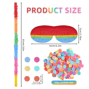 Lcoor 32-Inch Pinata Sticks Set with Blindfold and Confetti - Plastic, Colorful Party Supplies