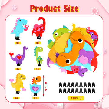 Menkxi 18 Pcs Valentine Dinosaur Craft Kit for Kids Wind up Valentine Dinosaur DIY Paper Craft Kits for Classroom Exchange Gifts