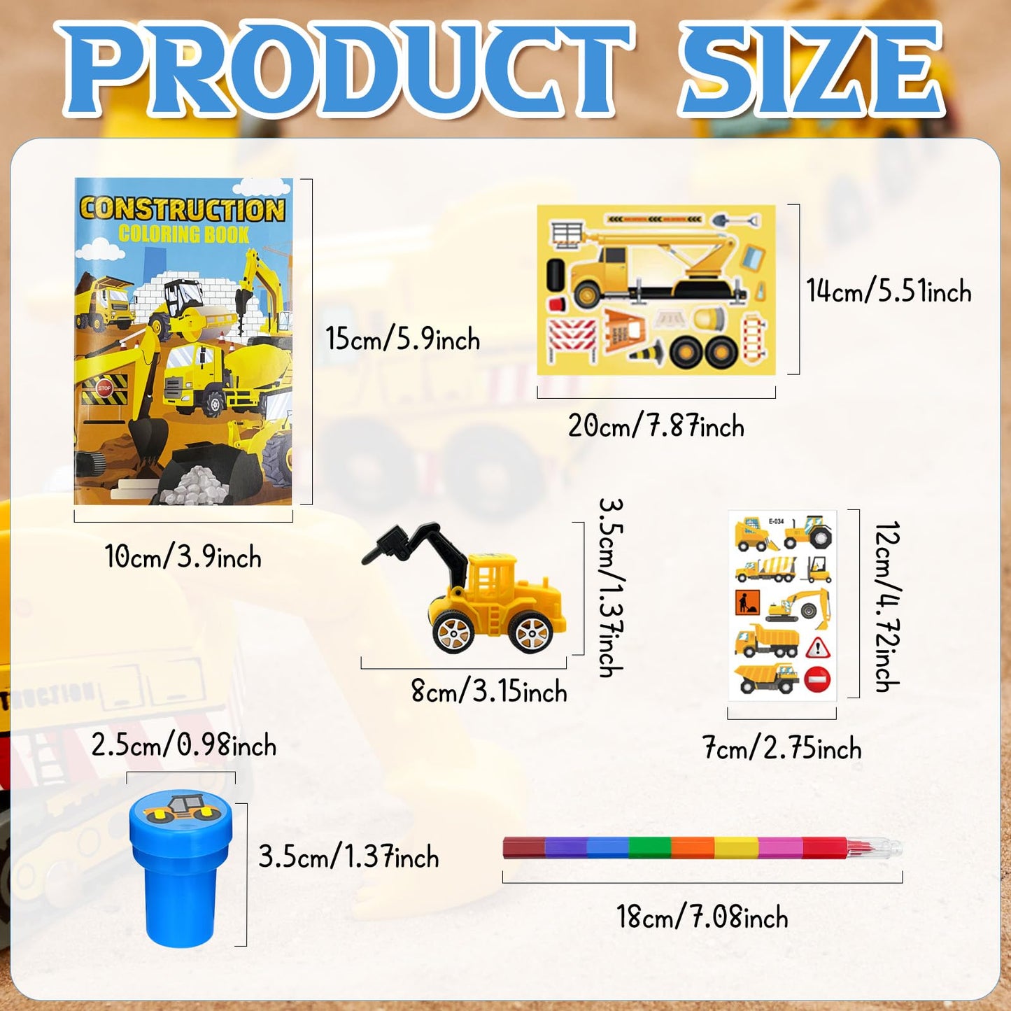 72 Pcs Construction Coloring Book with Crayons Bulk,Truck Car Party Favors Goodie Bags Fillers,Tractor Birthday Party Supplies F