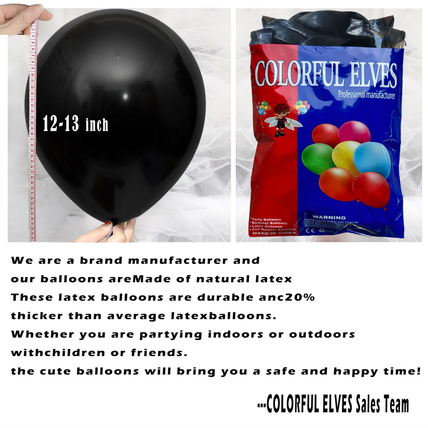 Colorful Elves 12 Inch 100 Pcs Metallic Chrome Black Balloons Latex Helium Shiny Thicken Balloons Party Decoration