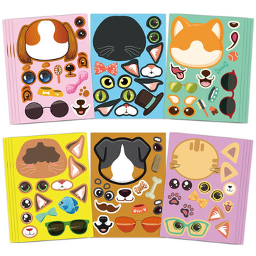 24 Sheets Dog And Cats Make-A-Face Sticker Make Your Own Dogs And Cats Animal Mix And Match Stickers, Games School Activity Rewa