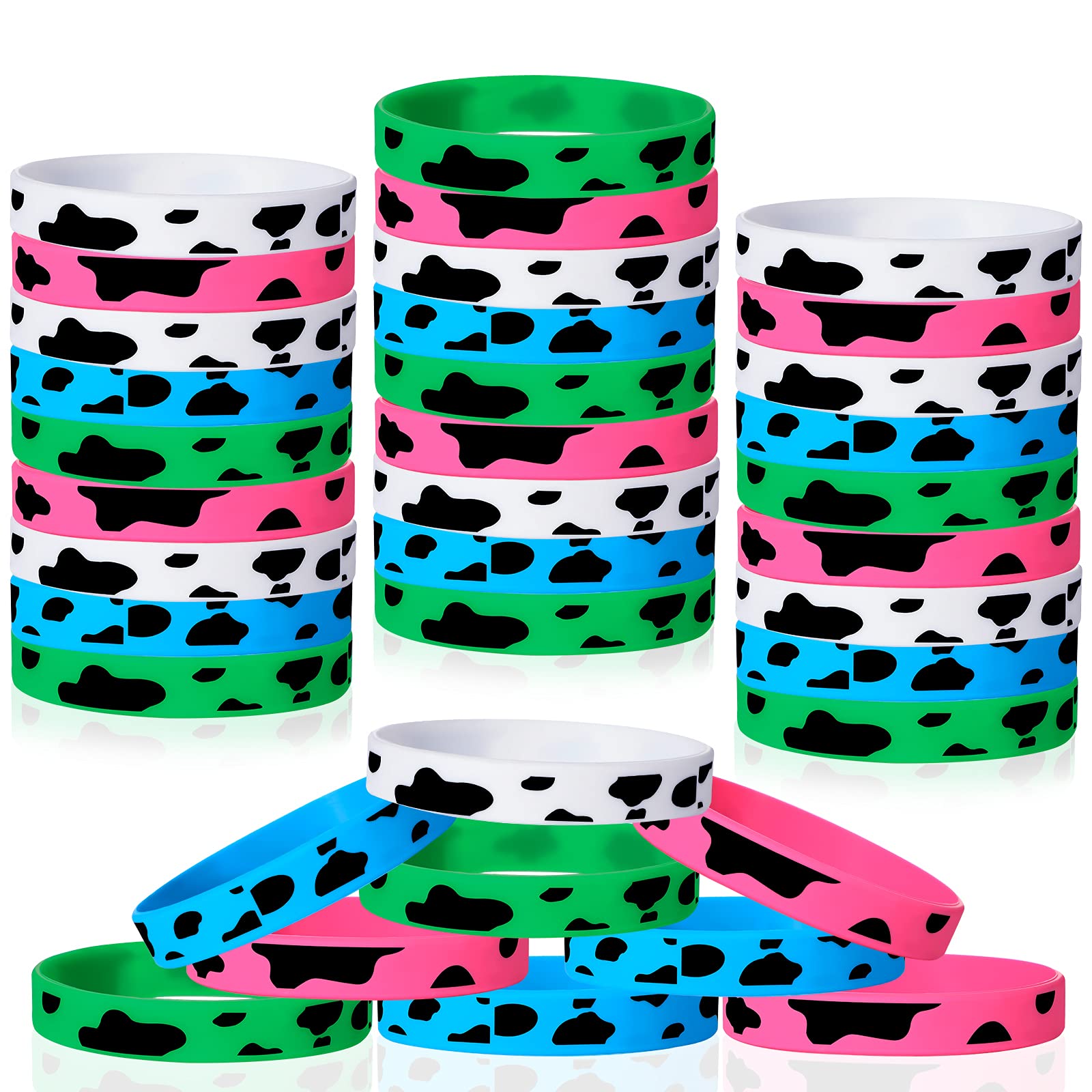 Zhanmai 36 Cow Print Rubber Bracelets Silicone Cow Print Bracelets Cute Cow Animal Print Wristband for Baby over 3 years old Sho
