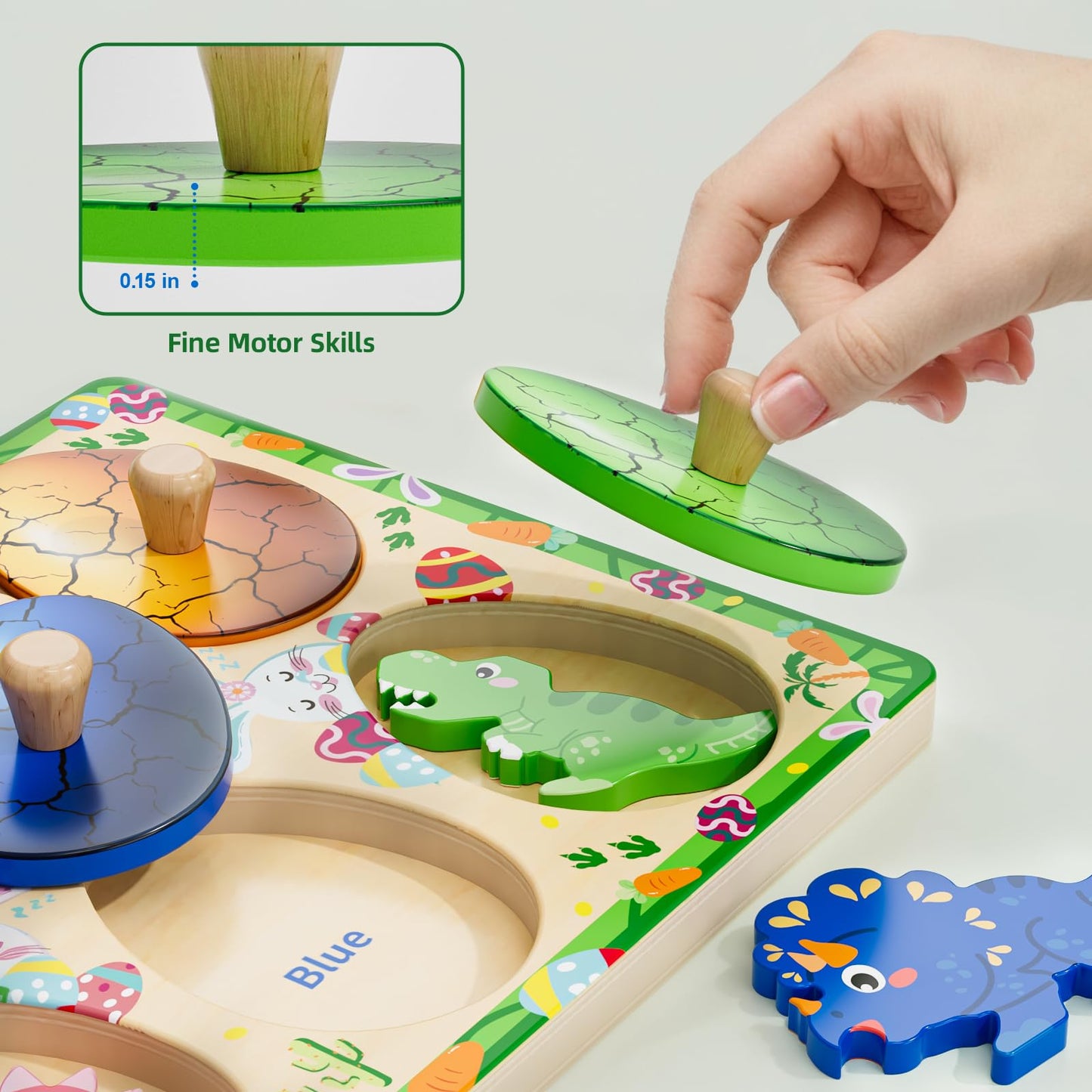 Qodoflr Wooden Puzzles For Toddlers 18+ Months, Dinosaur Egg Shape Puzzle For Boy Girl, Montessori Shapes Sorter Board Puzzle Fo