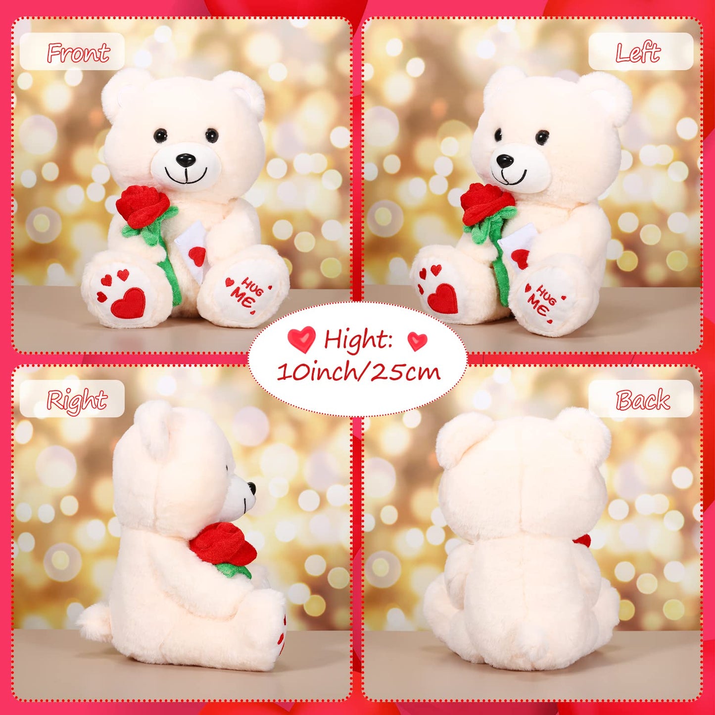 Chalyna 10 Inches Toy With Rose Plush Stuffed Animal Plush Valentine'S Day Bear Toy Plush Puppy Dog With Heart Rose For Girlfrie