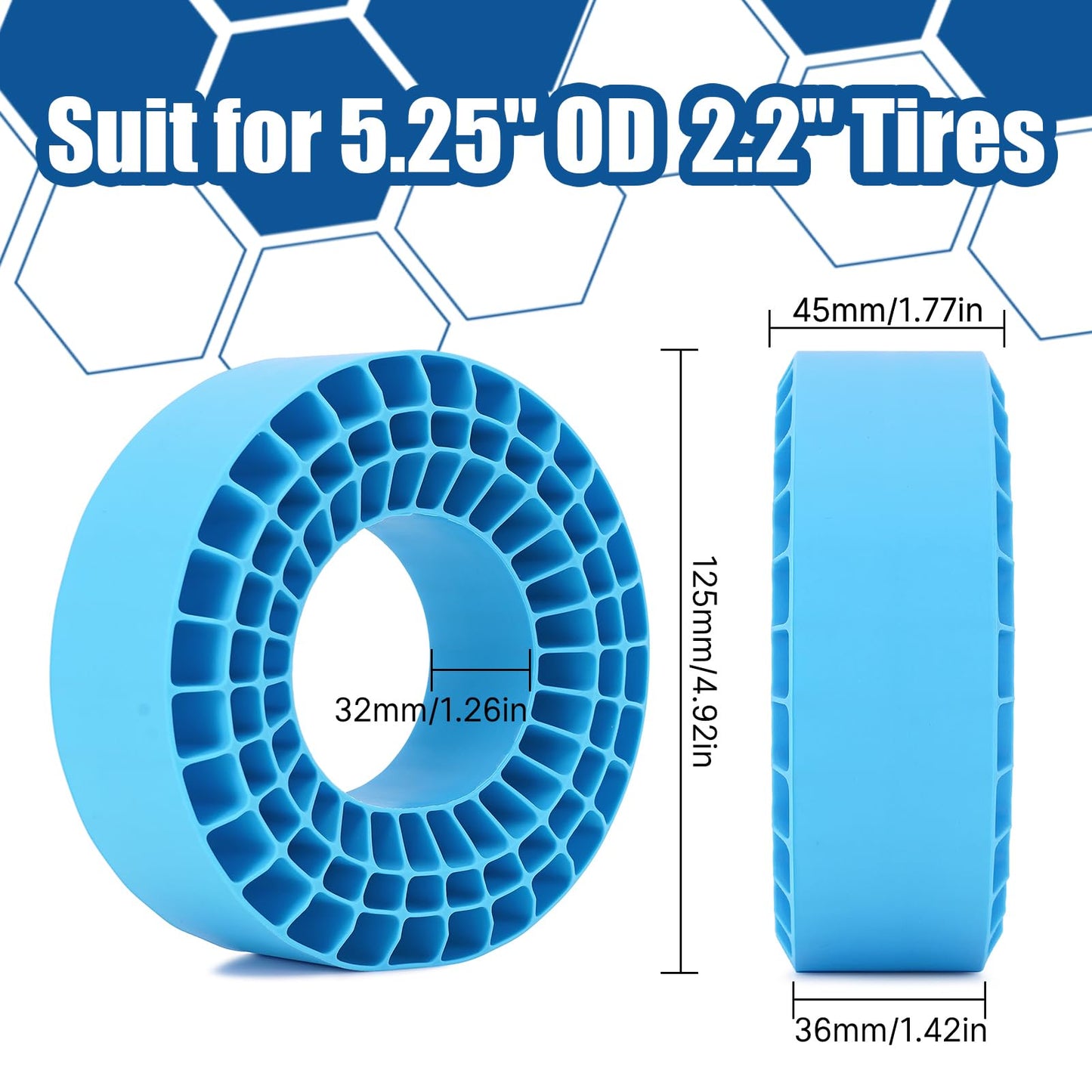 INJORA Silicone Rubber Foam Inserts for 132-134mm (5.25 OD) 2.2 Tires - 4PCS, Blue