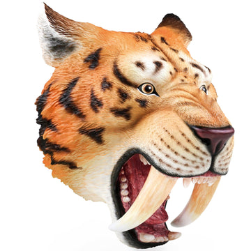 Gemini&Genius Saber-Toothed Tiger Hand Puppet, Saber-Toothed Wild Animal Puppets Toys, Soft Rubber- Realistic Action Figure Toys