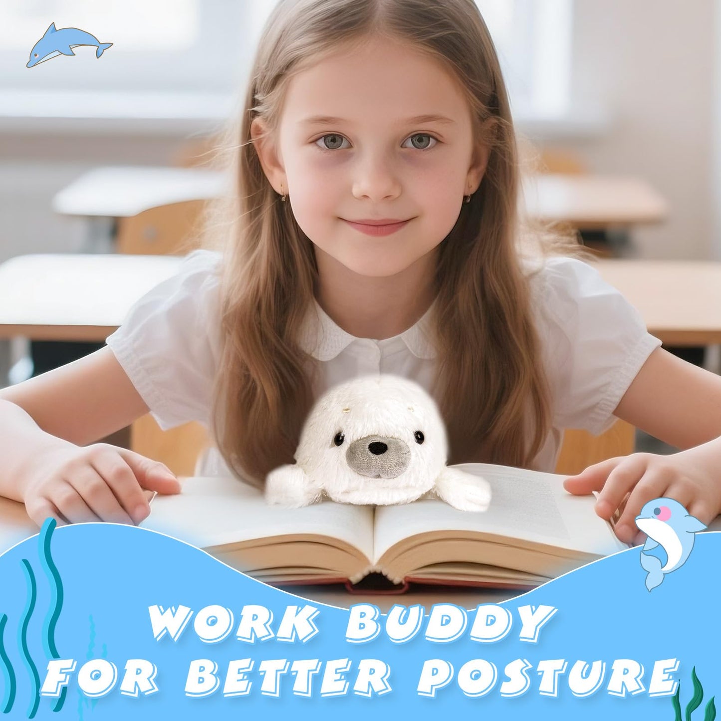 CWZY 7.8 White Seal Plush - Posture Improvement Desk Buddy - Soft & Supportive Sitting Companion - Cute Stuffed Animal for Office  Study  and Gift
