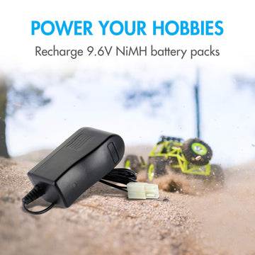 Tenergy RC Battery Charger for 9.6V (8S) NiMH/NiCd Battery Packs, 12V 400mA AC Plug Charger w/Standard Tamiya Connector for RC H