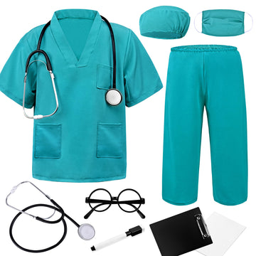 Zzihan Doctor Costume For Kids Scrubs Sets Nurse Scrubs Costume Veterinarian Costume Doctor Lab Coat Accessories Toys Stethoscop