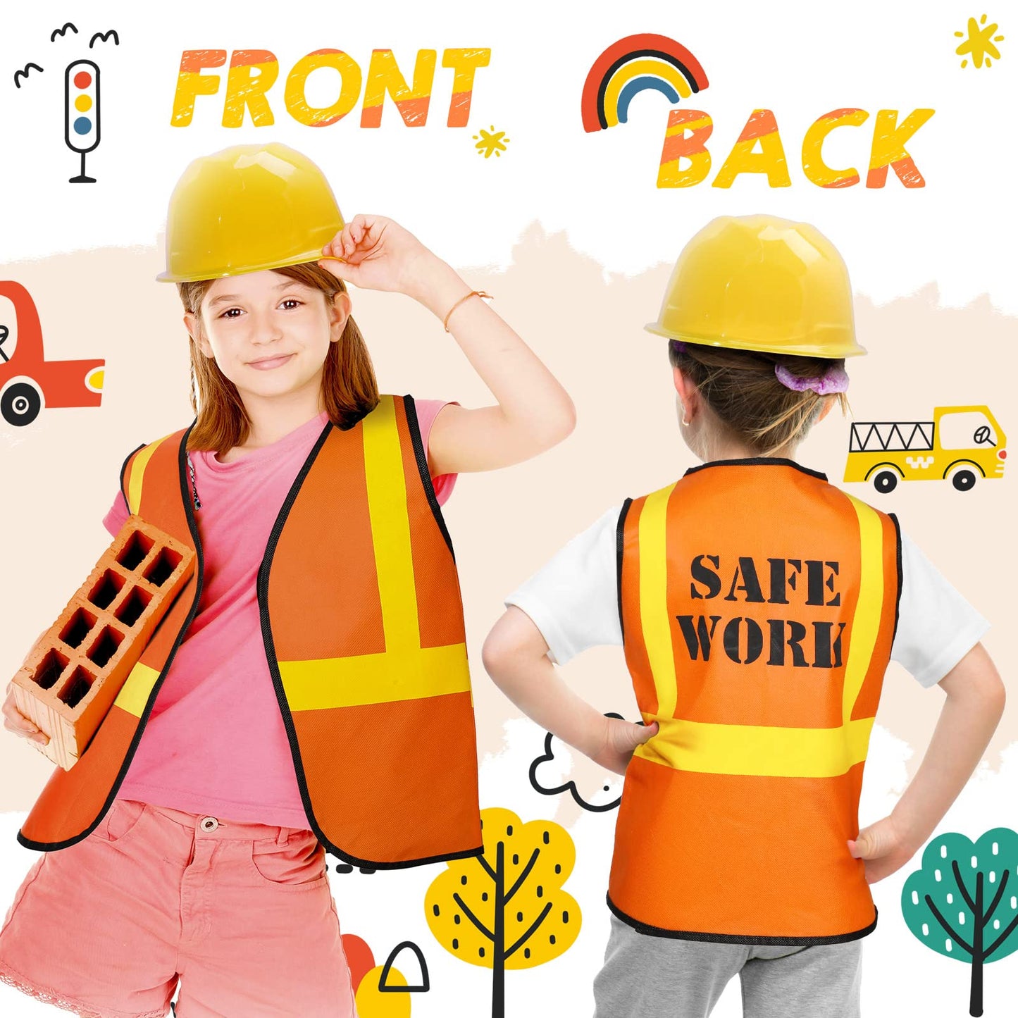 Satinior 24 Pieces Construction Worker Costume Role Play Set Including Construction Vest And Hat Birthday Party Costume Supplies For Dressing Party