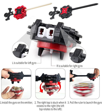 COCOFOX 2 Pack Right/Left-Spin Gyro Launchers, 7.9"x2"x2.3", Plastic, Black/Red, Model COCOFOX02