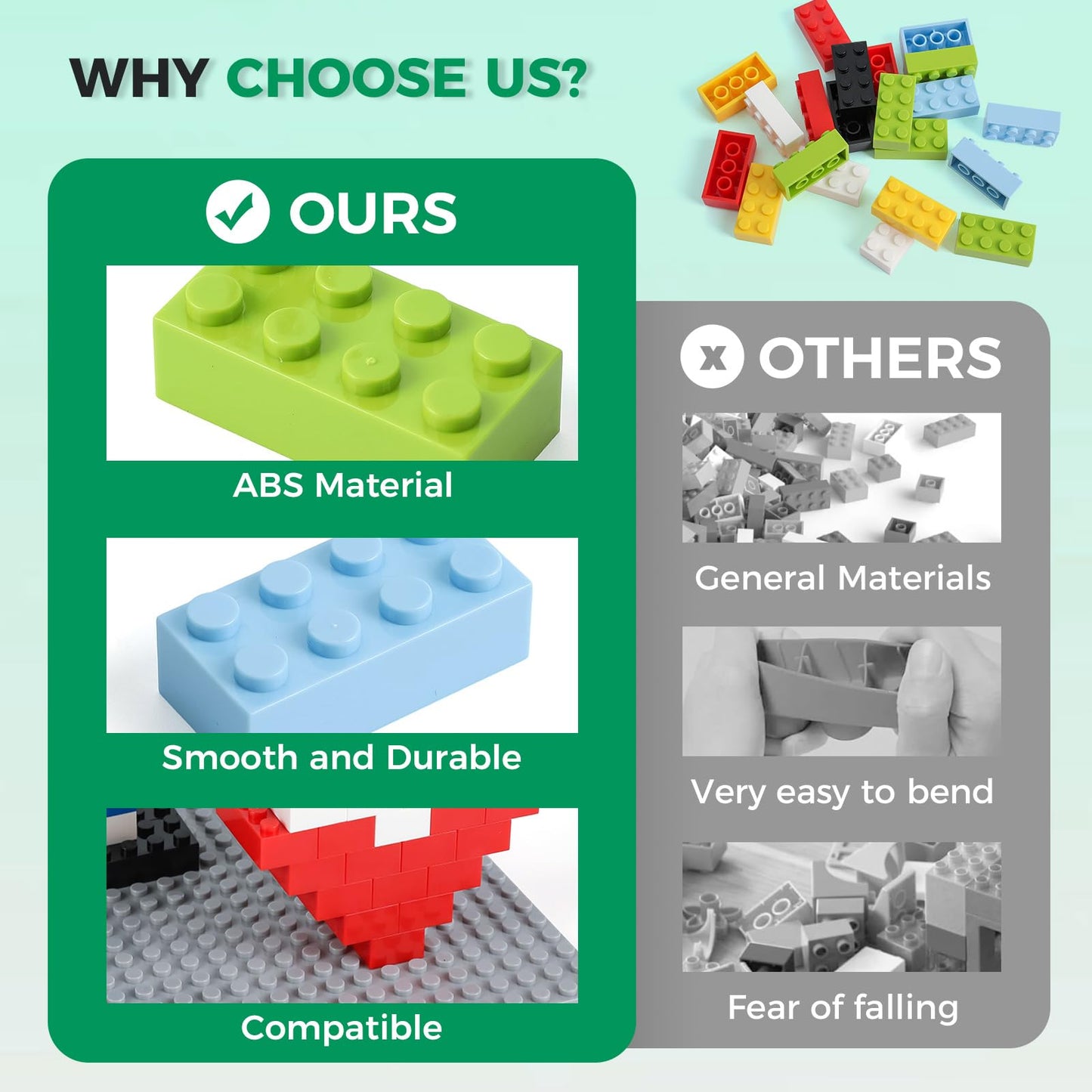 HUIZDQ 500 Piece Classic Building Bricks and 1 Gray Baseplate  2x4 Bricks Bulk Creative Building Toys  Blocks Bulk for Kids Ages 6+  6 Colors