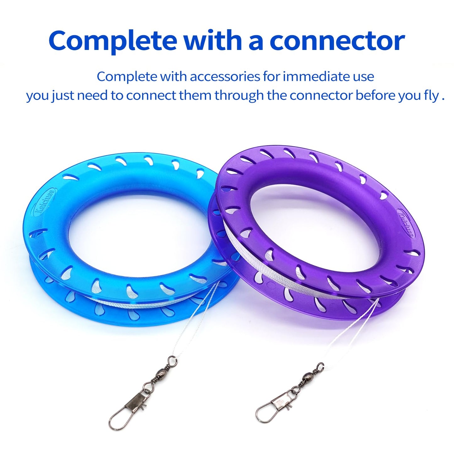 Kaiciuss Kite String Hoop For Kids, Blue & Purple Kite Spool Set, Kite Handle Kit With 300 Feet Line For Each Kite Reel Winder (2 Pack)