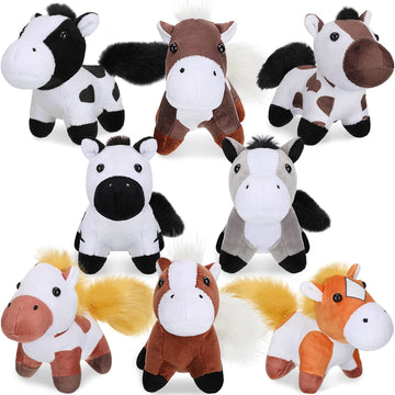 8 Pieces Plush Pets 5 Inch Stuffed Animals Bulk Assorted Cute Stuffed Pet Animal Plush Toys Small Plush Animals For Halloween Kid Classroom School Pet Party Favors Supplies Decoration (Horse)