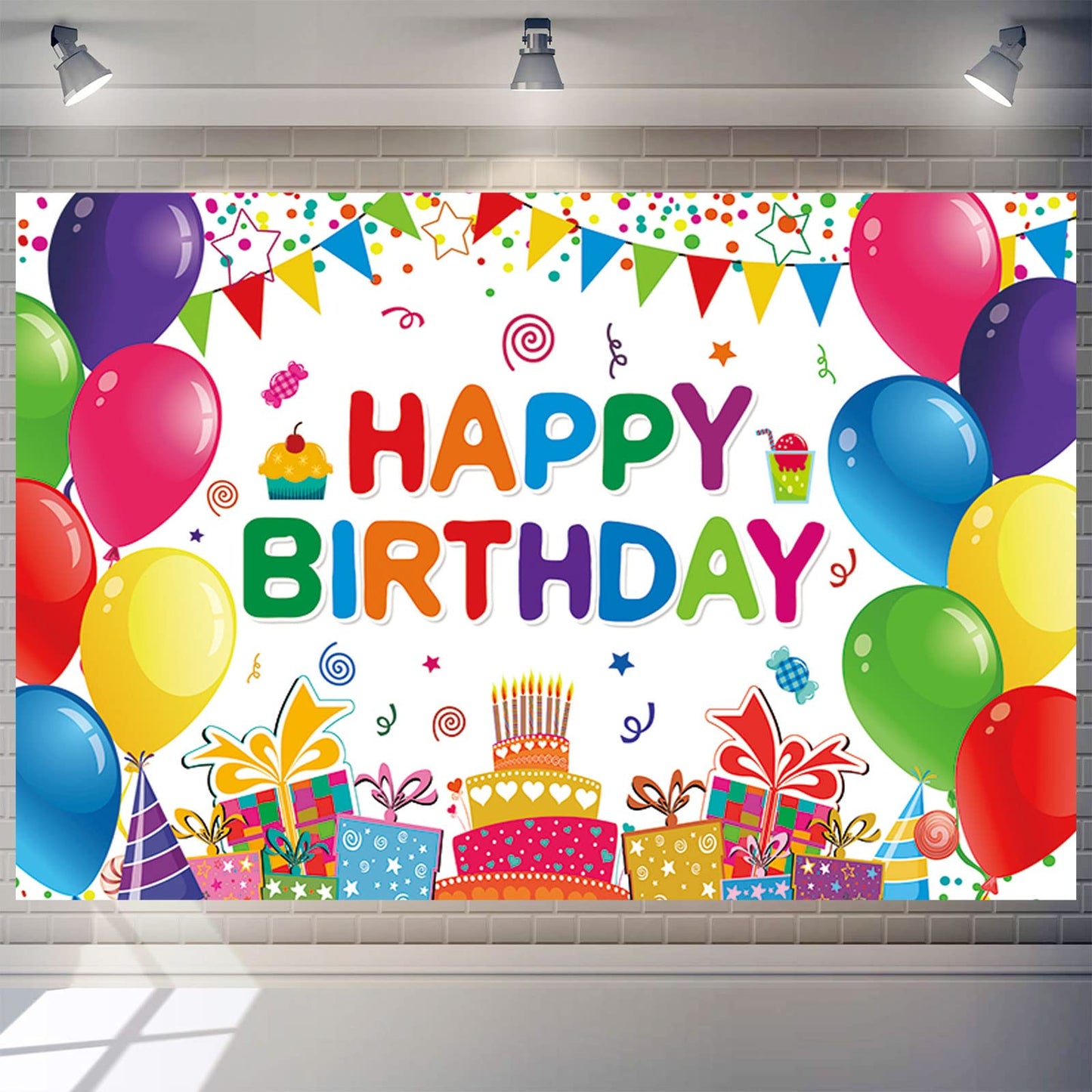 DIZHI Happy Birthday Backdrop Banner 7x5ft Vinyl Multicolor Party Decorations for Kids - DZ-22083102