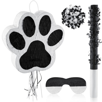 Lewtemi 12.9 In Black Dog Paw Pull String Piñata Dog Birthday Party Supplies Set, With Blindfold Piñata Bat And Confetti Paper For Valentine'S Day Puppy Birthday Dog Themed Party Decorations Supplies