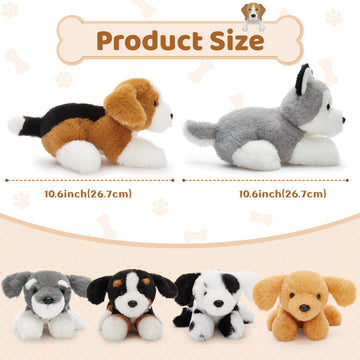 Tezituor 6Pcs Bulk Dog Stuffed Animals, Fluffy Assorted Stuffed Puppy Plush Toys For Kids, 11' Schnauzer,Husky, Bernese, Golden Retriever, Beagle,Spotted Dog Doll Set For Dog Themed Party Favors Gift