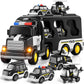 JUKUDAHU Police Truck Toy for 3 4 5 6 Years Old Boys - Carrier Vehicle Toy Set with 3 Small Cars and 1 Helicopter, Kids Firction
