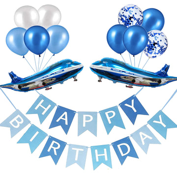 31Inch Large Airplane Blue Party Decoration Airplane Balloon Birthday Party Supplies (14Pcs Airplane Set)