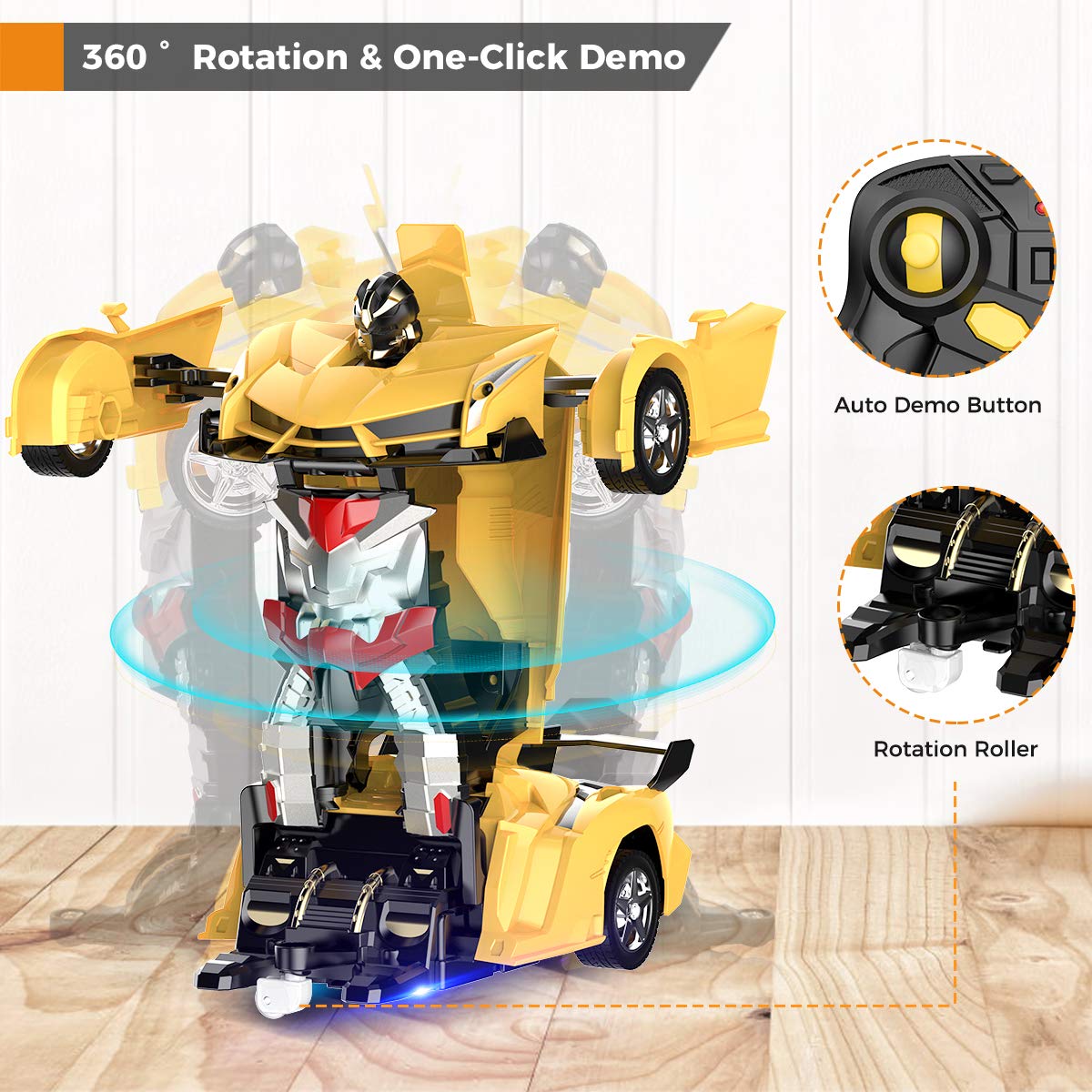 Remote Control Car, Transform Robot RC Cars for Kids Toys, 2.4Ghz 1:18 Scale Racing Car with One-Button Deformation, 360Drifting