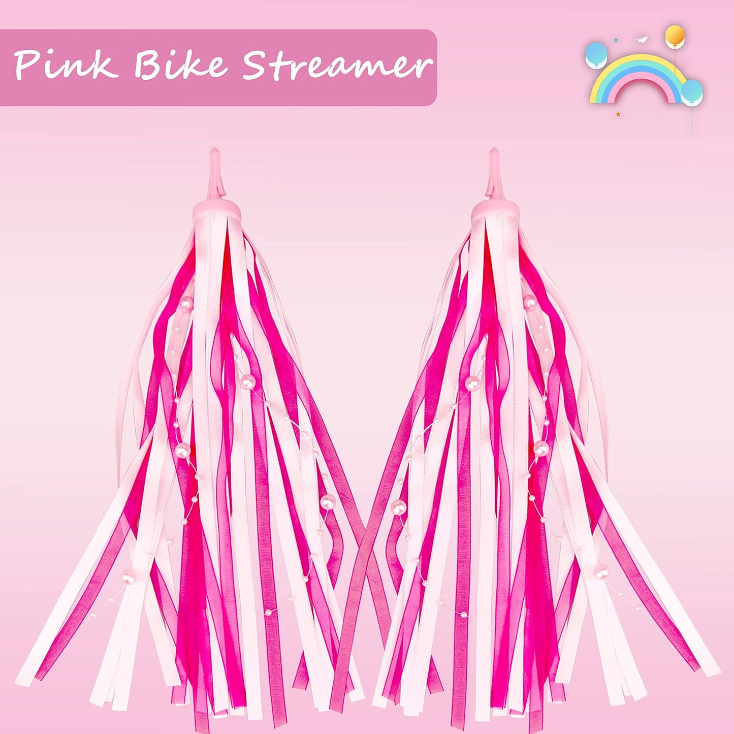 Kortes 1 Pack Kids Bike Bell And 2 Pack Kids Bike Streamers For Children'S Bike Accessories (Pink, Red,& Blue) (Pink & White)