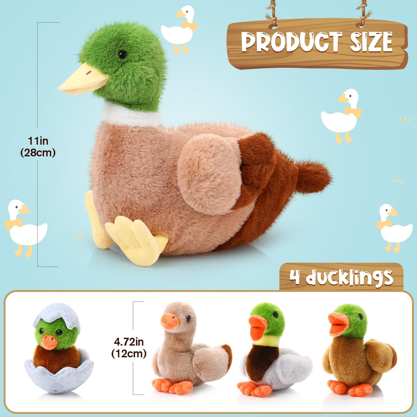 Zomiboo 5 Pieces Duck Stuffed Animals Plush Toys Includes Big Stuff Mommy Duck With 4 Little Baby Duck Soft Duck Family Plush Wi