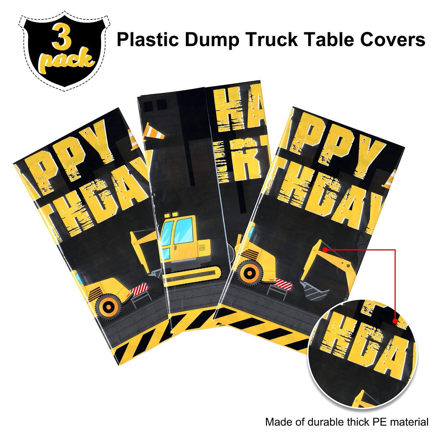 Tatuo Construction Happy Birthday Tablecloth Dump Truck Birthday Table Covers Tractor Plastic Printed Tablecloth Construction Themed Party Decoration Supplies For Kid Boy(3 Sheets,3 Pieces)