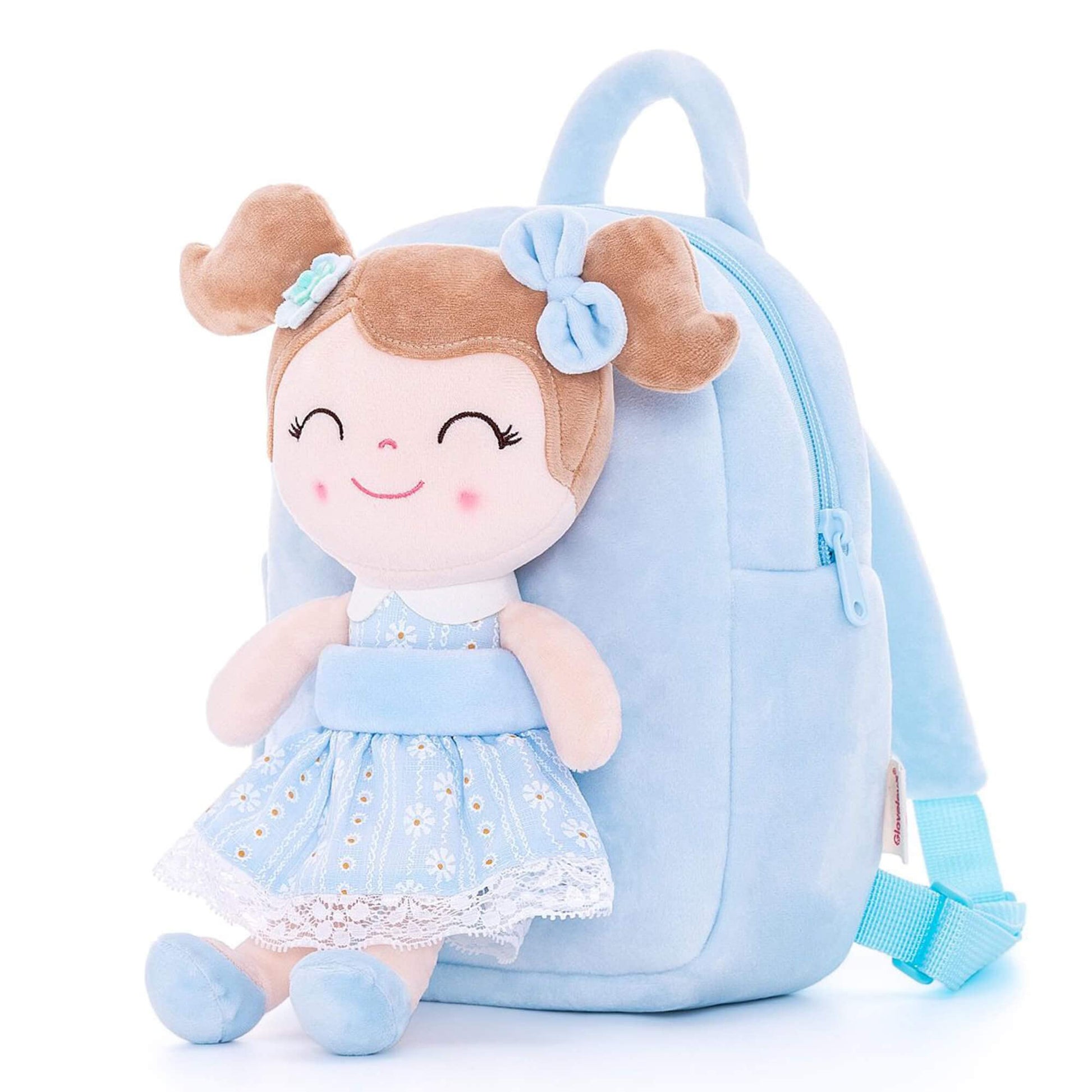 Gloveleya Kids Backpack Toddler Girls Backpacks With Soft Plush Doll Toys Blue 9''