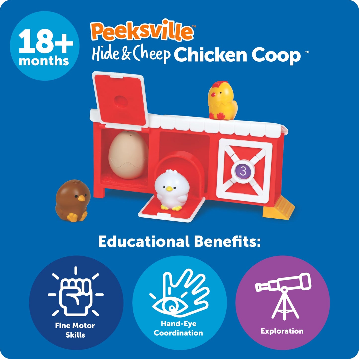 Learning Resources Peeksville Hide & Cheep Chicken Coop, Farm Toys, Barn Toys, Toddler Learning Toys, Kids Easter Gifts, Ages 18