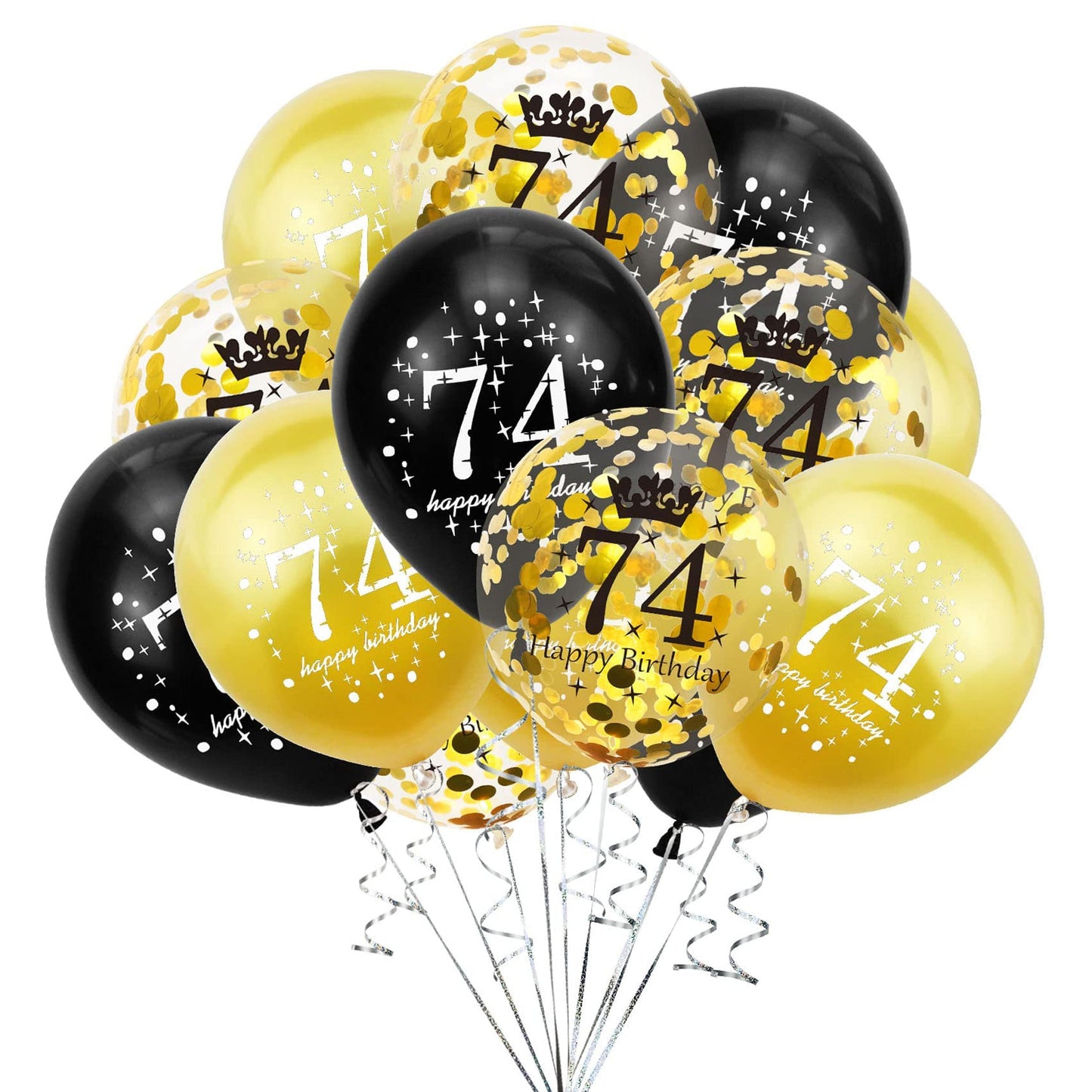 SHUNTAI 74th Birthday Balloons, Gold and Black, 12 Inch Latex Confetti, 15 Pack, 74 Years Old Anniversary Party Supplies