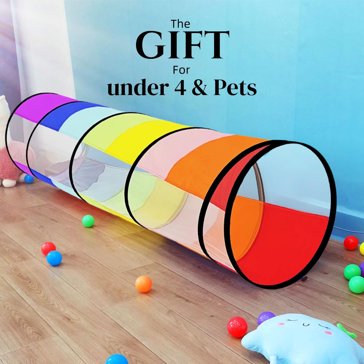 Kids Play Tunnel Pop Up Crawl Through Tunnel Play Tent for Baby Kids Children or Pet Foldable Pop Up Tents with Carry Bag (Colorful Play Tunnel with Mesh)