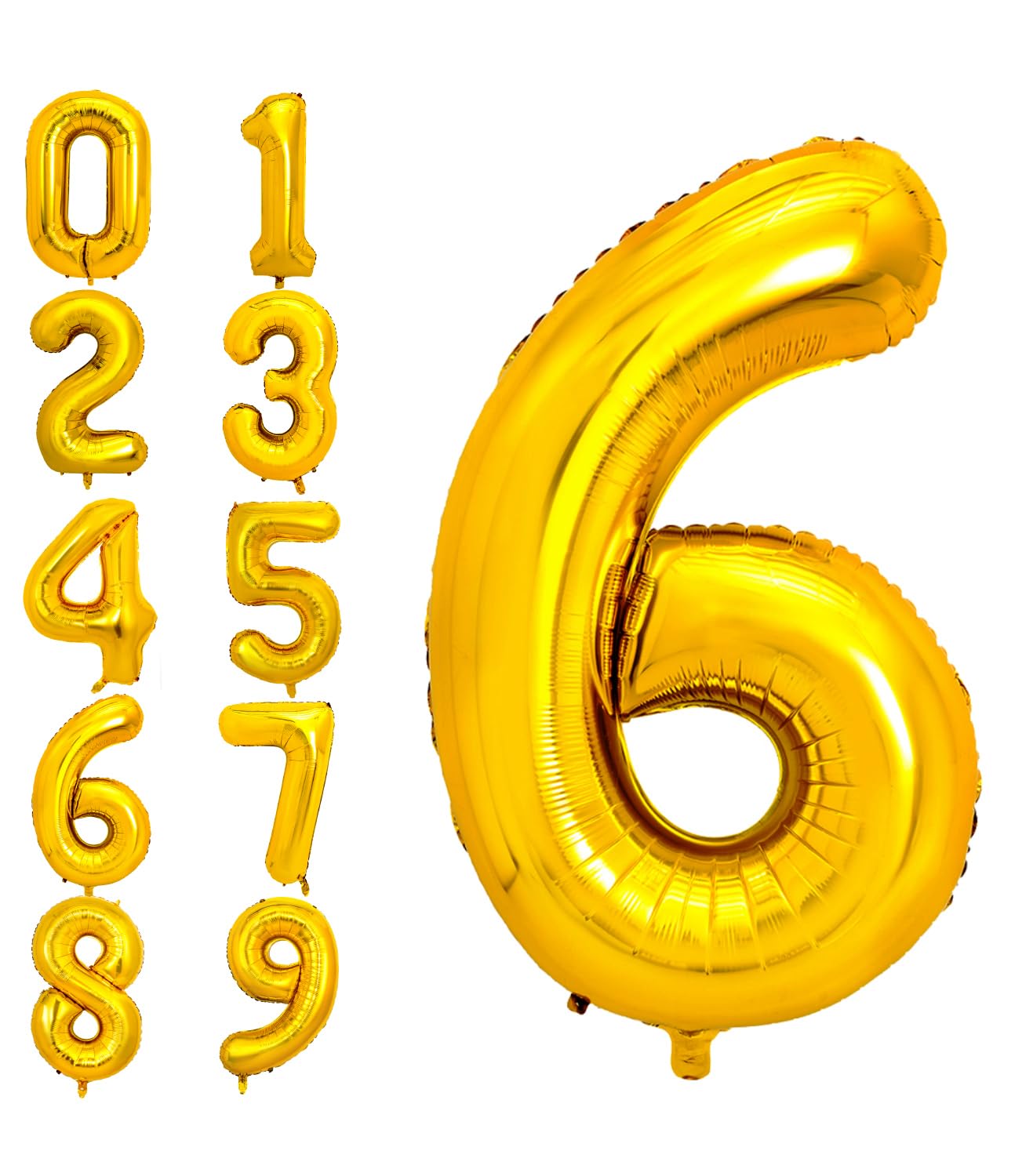 Pigetale Gold Number 6 Balloon 40 Inch, 6Th Birthday Balloon Digit Helium Balloons 0-9 For Boy Girl, 16 26 60 61 65 Foil Mylar B