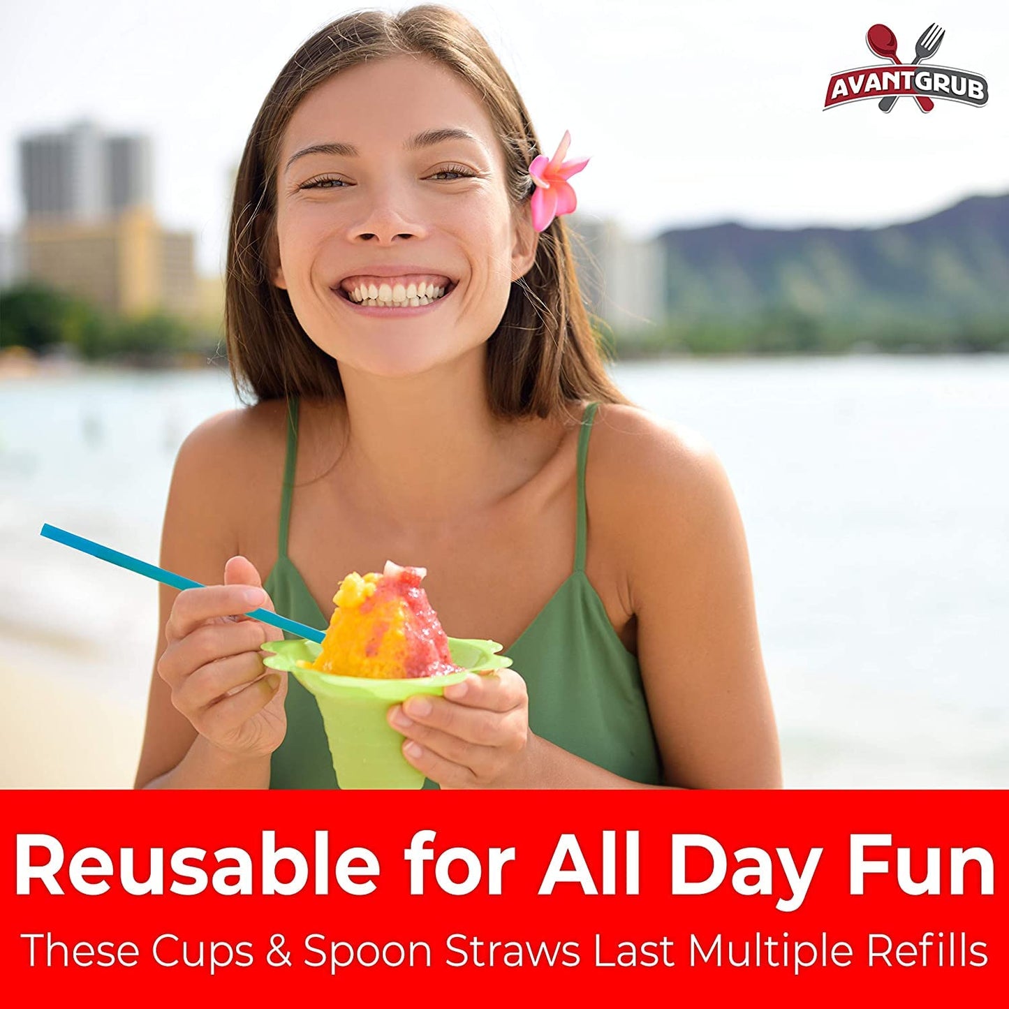 Leak Proof & Drip Catching, Super Cute Reusable 4oz Flower Snow Cone Cups with Straws 25 Pk, Colorful Easy Grip Bowls Perfect fo