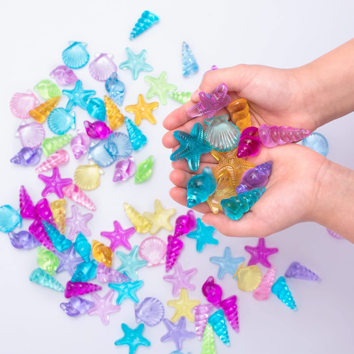 Nlr [95Pcs 500G] Colorful Acrylic Sea Shell/Conch/Starfish Gems Set, Beach Holiday | Swimming Pool Diving | Treasure Hunt | Part
