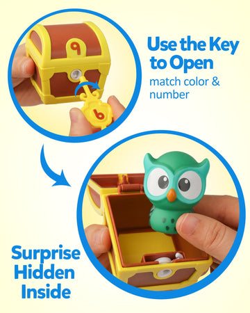 Coogam Fine Motor Skill Toys For Toddlers, 10Pcs Surprise Animals Finger Puppets Treasure With Number Locks, Matching Color Sorting Pirate Hunt Game, Learning Montessori Gift For 3 4 5 Year Old