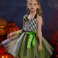 Obeeii Kids Girls Halloween Costume Black White Stripe Tulle Tutu Dress With Headband Set Little Girls Carnival Fancy Dress Blac