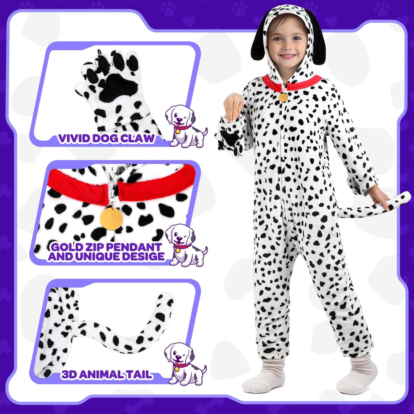 Giftinbox Toddler Dalmatian Costume Kids,Dog Costume For Kids,Unisex Spotted Dog Onesie Costume