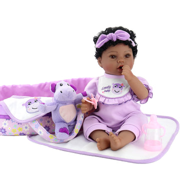 Aori Reborn Baby Dolls Black 18 Inch Lifelike Newborn Girl Doll Realistic Soft Posable Limbs And Weighted Cloth Body With Bassin