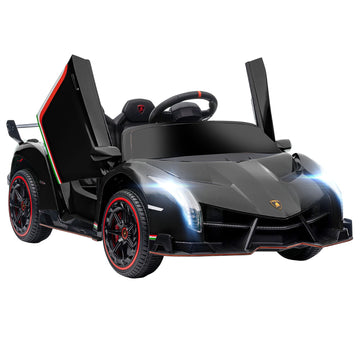 Aosom Lamborghini Veneno Licensed Kids Electric Car With Bluetooth, 12V Ride On Car With Butterfly Doors, Remote Control, Portable Battery, Suspension System, Horn, Songs, Lights, Black