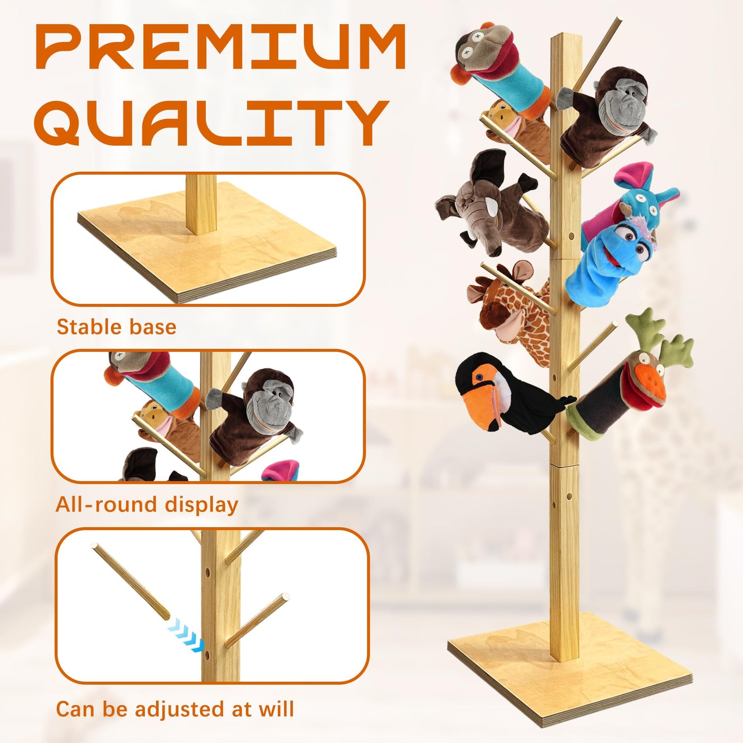 Montex Puppet Stand Up To 15 Puppets, Wooden Puppet Tree, Puppets Holders