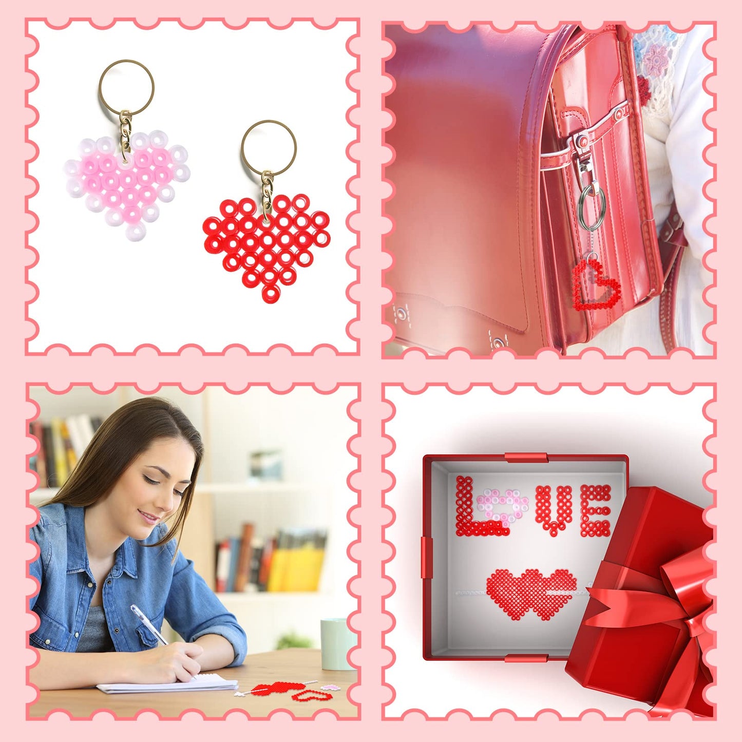 4000 Pieces Valentines Day Fuse Beads Craft Assorted Pink Red White Plastic Fuse Beads DIY Handmade Activity Kit for Valentines