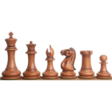 Royalchessmall- 1849 Original Staunton Chess Set- Chess Pieces Only- Lacquered Distress Antiqued Boxwood & Ebony- 4.5'' King