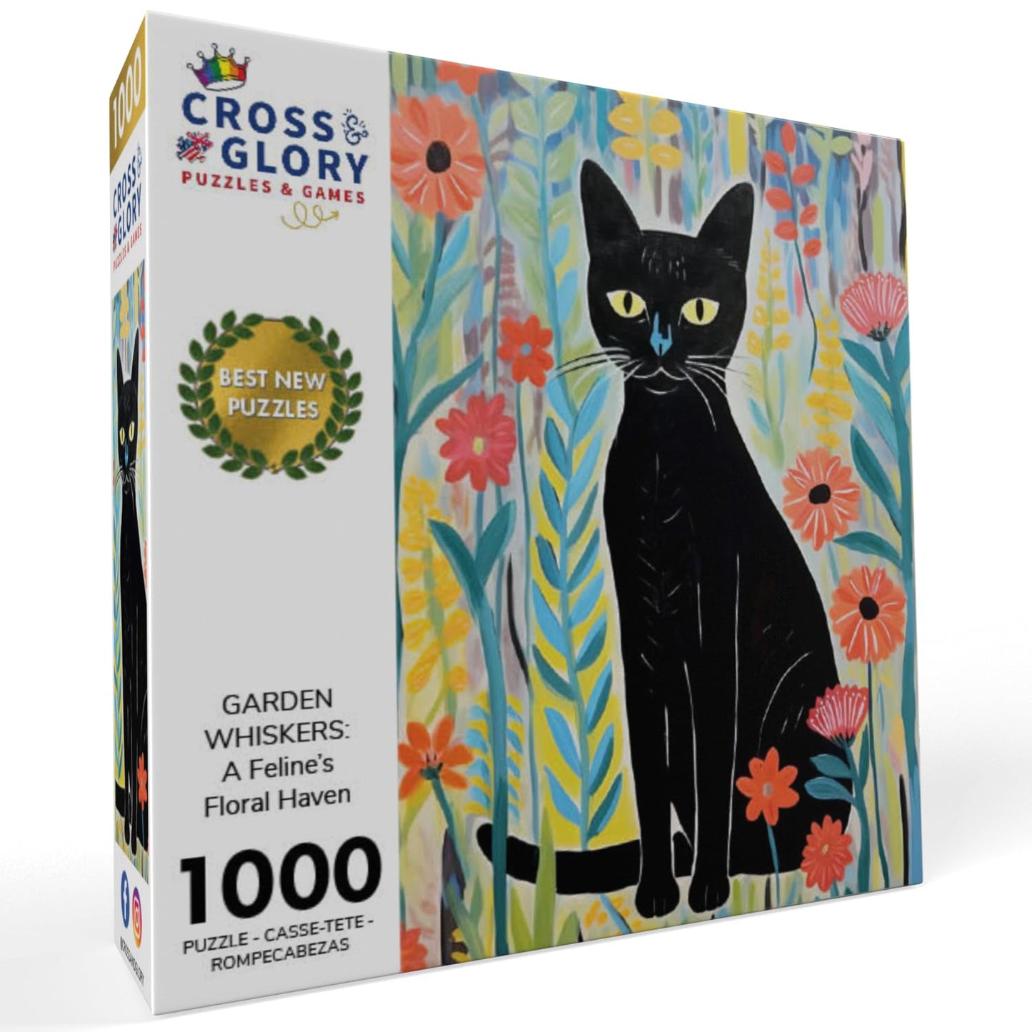 Cross & Glory - Garden Whiskers: A Feline'S Floral Haven - 1000 Piece Jigsaw Puzzle For Adults | Artistic Satin Finish | Vibrant Garden Theme