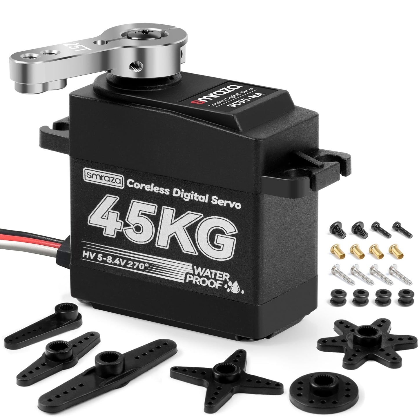 45KG Servo Motor Steering High Torque for RC:Smraza HV 8.4V Coreless Waterproof Digital Servo Stainless Steel Gear Compatible wi