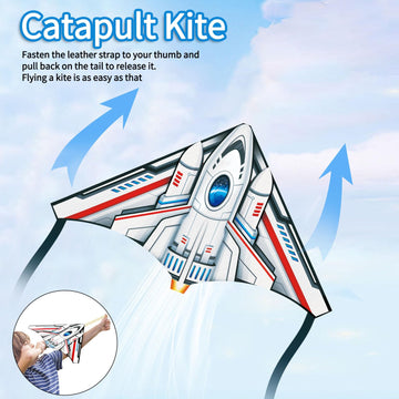 Kite, 2 Pack Easy To Fly Rocket Plane Kite With Mini Launcher Kites For Kids Ages 4-8 8-12 Boys Easter Gift Kites For Children & Adults With 328Ft Kite String For Outdoor Games And Family Activities